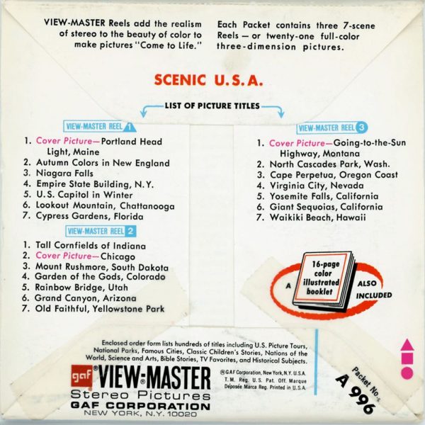 Scenic U.S.A - A996 - View-Master 3 Reel Packet - 1970s views - vintage - (ECO-A996-G3) Sale