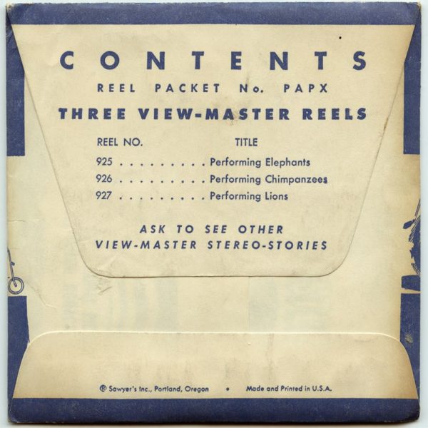 Performing Animals - View-Master 3 Reel Packet - vintage - 925,926,927-S1 Online now