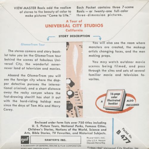 Universal City Studios - View-Master 3 Reel Packet  - vintage - B477-G1B For Cheap