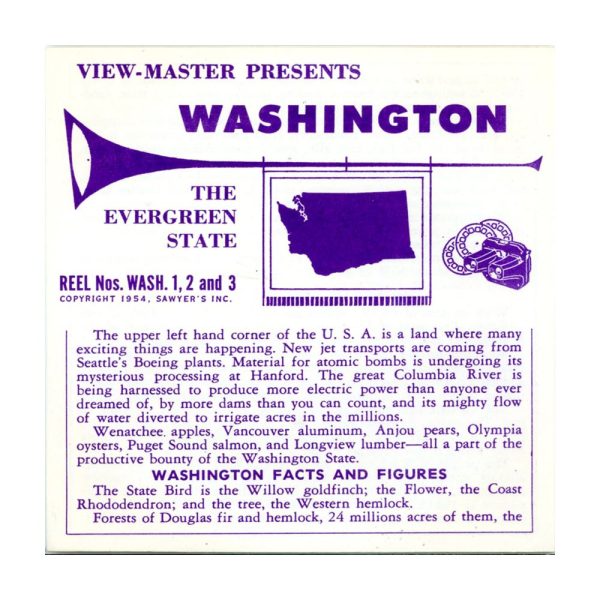 Washington - State - View-Master 3 Reel Packet - 1950s views - vintage - (PKT-WA123-S3) For Discount