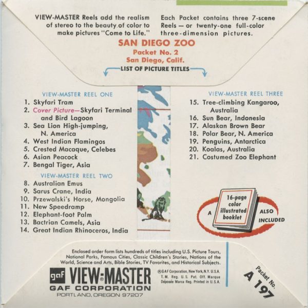 San Diego Zoo - Packet No.2 - View-Master 3 Reel Packet - vintage - A197 Fashion