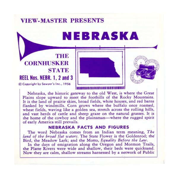 ViewMaster - Nebraska - State - Vintage Classic - 3 Reel Packet - 1950s views (PKT-NE123-S3) on Sale