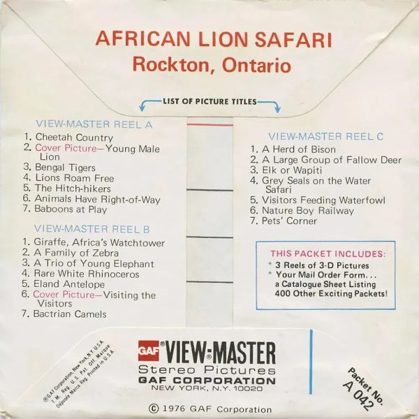 African Lion Safari -  View-Master 3 Reel Packet - Ontario, Canada - (A042-G5A) Online Hot Sale