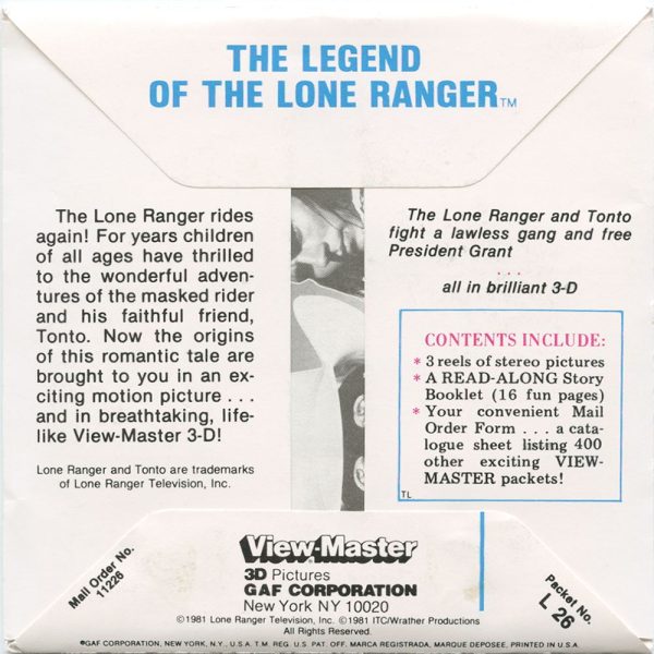 The Legend of The Lone Ranger - View-Master 3 Reel Packet - 1981 - vintage - L26-V2 Fashion