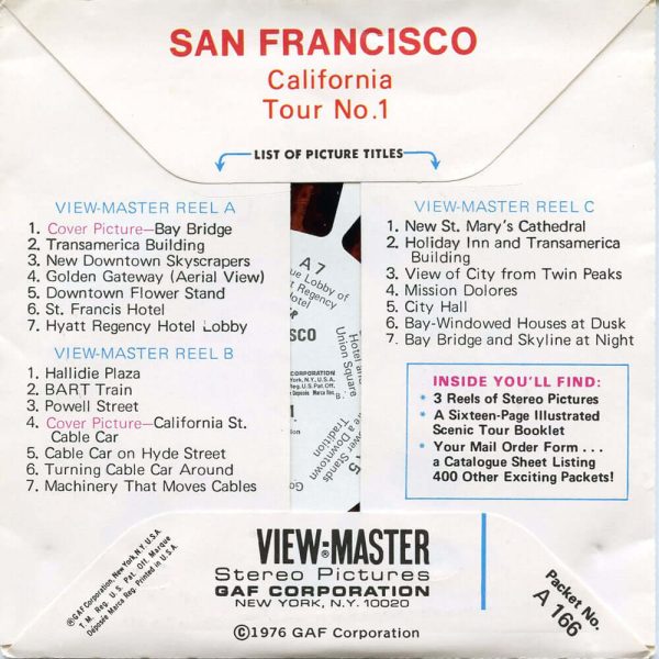 San Francisco California Tour No.1 - View-Master 3 Reel Packet - 1970s views - vintage - (PKT-A166-V1Bnk) Hot on Sale