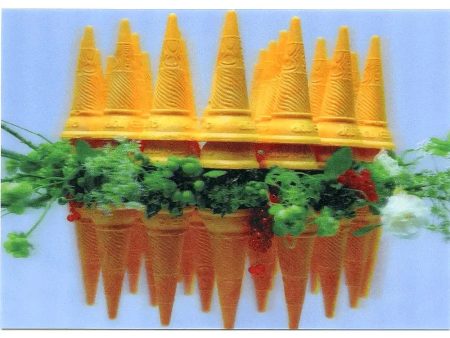 Flowers in between Ice Cream Cones - 3D Lenticular Postcard Greeting Card - NEW For Discount