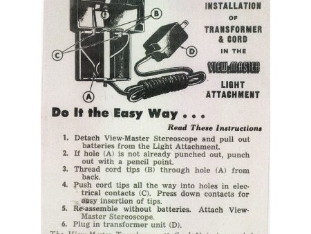 View-Master AC Cord & Transformer to Model C Viewer Light Attachment  Installation Instructions - facsimile Online Sale