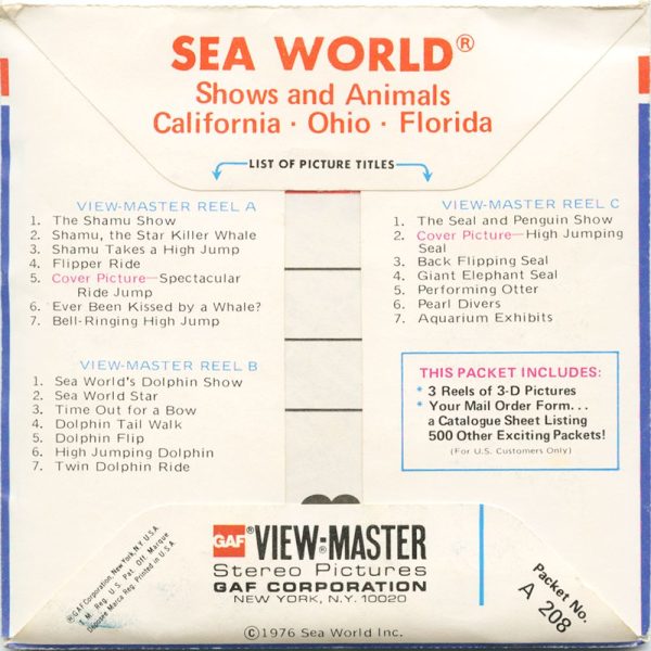 Sea World - View-Master 3 Reel Packet - 1976 - vintage - A208-G5B Discount