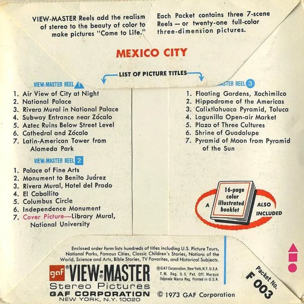 ViewMaster - Mexico City - F003 - Vintage - 3 Reel Packet - 1970s Views Online Sale