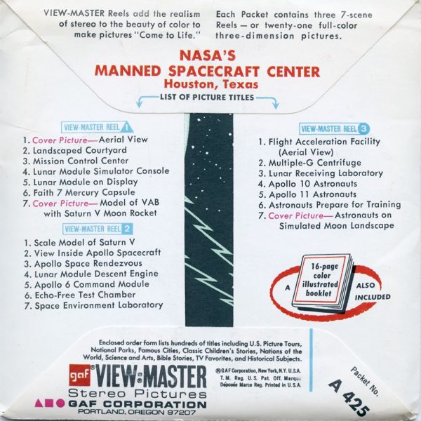 NASA s Manned Space Craft Center - View-Master 3 Reel Packet - vintage - A425-G1A Hot on Sale