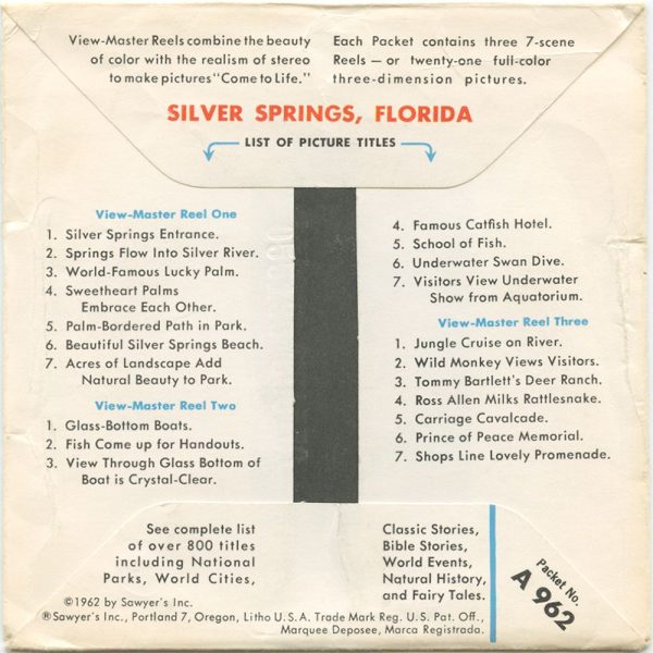 Silver Springs Florida - View-Master 3 Reel Packet - 1960s views - vintage - A962-S5 Online Sale