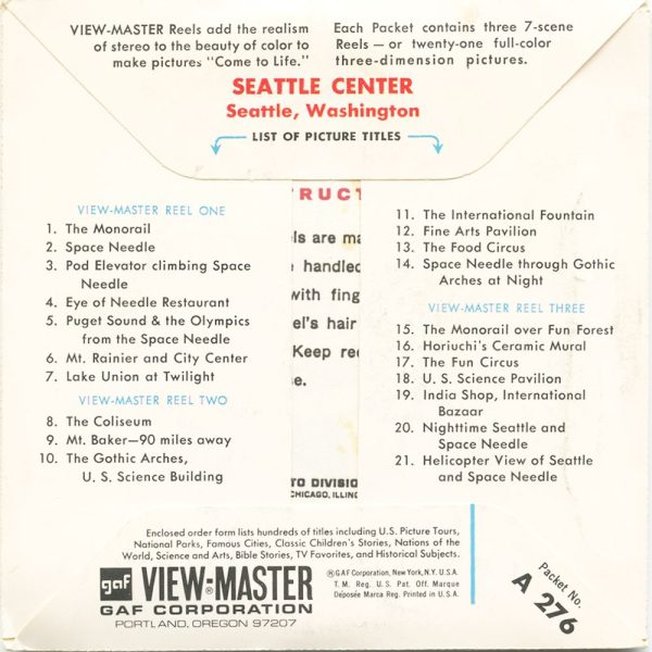 Seattle Center - View-Master 3 Reel Packet - vintage - A276-G1B on Sale