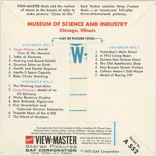 Museum of Science and Industry, Chicago - View-Master 3 Reel Packet - vintage - (A552-G3B) on Sale