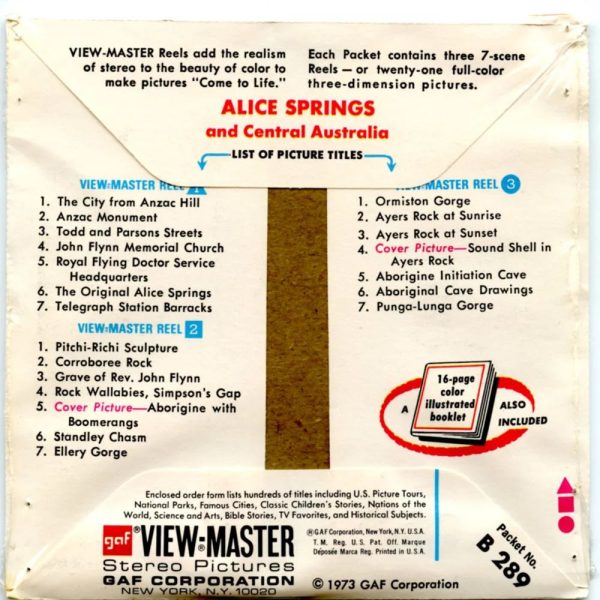 Alice Spring - View-Master - Vintage - 3 Reel Packet - 1970s views ( PKT-B289-G3Amint ) For Discount