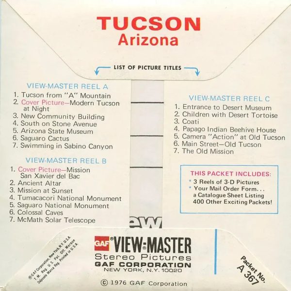 Tucson, Arizona - View-Master 3 Reel Packet - 1976 - vintage - (A367-G5B) For Sale