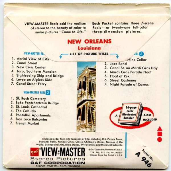 New Orleans - View-Master 3 Reel Packet - 1970s views - vintage - (ECO-A946-G3A) Hot on Sale