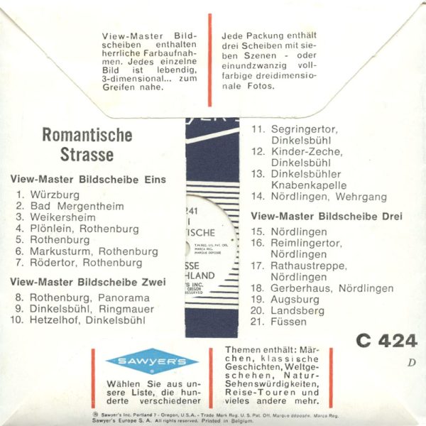 Romantische Strasse - View-Master 3 Reel Packet - 1960s views - vintage - C424-BS6 Sale