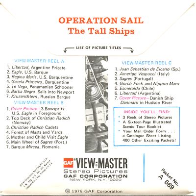 Operation Sail - The Tall Ships - View-Master 3 Reel Packet - 1976 - vintage - (A669-G5A) For Sale