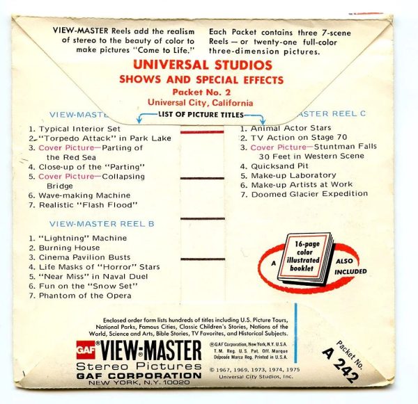 Universal Studios - Shows and Special Effects #2 - California - View-Master 3 Reel Packet - 1970s - vintage - (A242-G5B) Hot on Sale