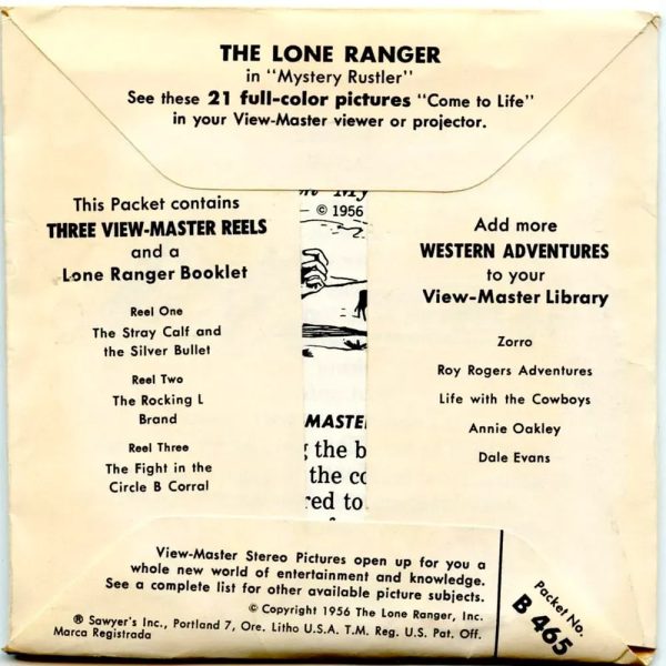 Lone Ranger - Mystery Rustler  - View-Master 3 Reel Packet - 1960s - vintage - (PKT-B465-S5) For Discount