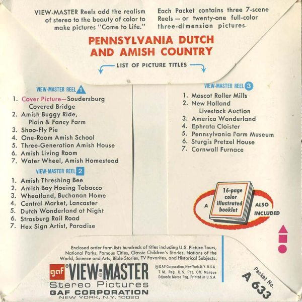 Pennsylvania Dutch & Amish Country  - View-Master -  Vintage - 3 Reel Packet - 1960s views - (PKT-A633-G3) Cheap