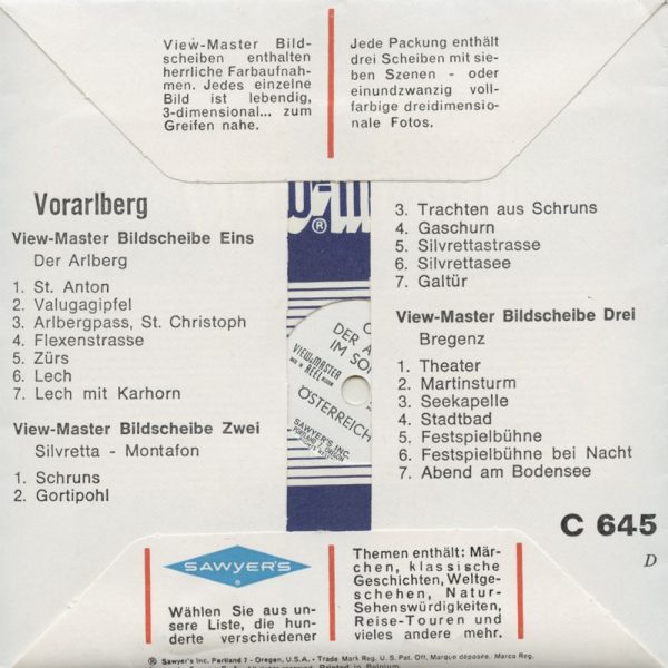 Vorarlberg- View-Master 3 Reel Packet - vintage - C645D-BS6 on Sale