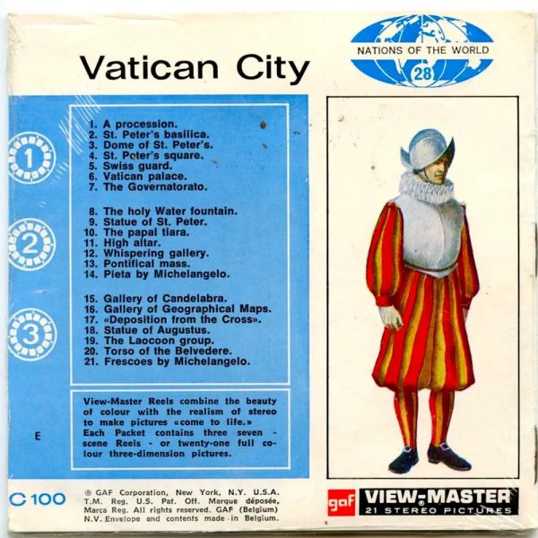 Vatican City - View-Master 3 Reel Packet - 1970s views - vintage - (PKT- C100-BG3mint) Fashion