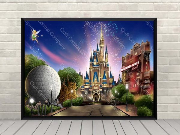 Disney Four parks Attraction Poster The most Magical place on Earth Magic Kingdom, Epcot, Hollywood Studios, Animal Kingdom For Discount