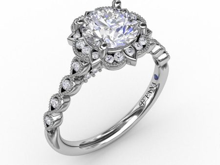 Fana Round Diamond Engagement With Floral Halo and Milgrain Details 3311 Online