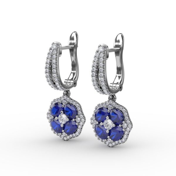 FANA Sapphire and Diamond Cluster Drop Earrings ER1576S Cheap