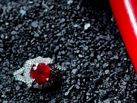 Custom 18k White Gold Couture Ruby and Diamond Ring Hot on Sale