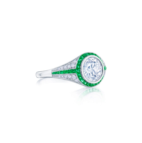 KWIAT Diamond Engagement with Emerald Accents Ring F-1068FLOE-0-DIAEME-PLAT Online