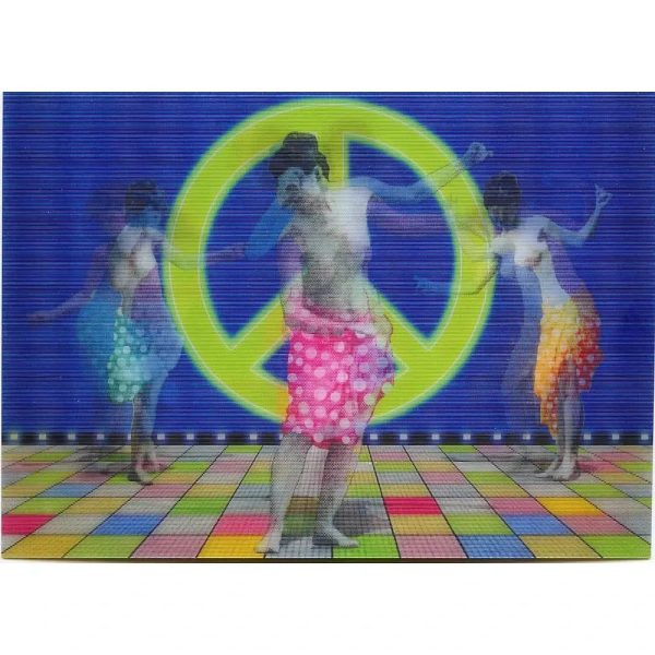 2- Postcards - I love You Graffiti - Nude Peace Sign Dancers - Motion Lenticular Postcards - NEW Cheap