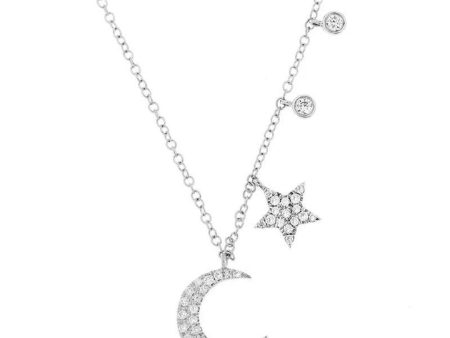 Yellow Gold Moon and Star Diamond Necklace Discount