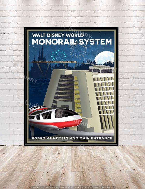 Monorail System Poster Monorail Attraction Poster Disney World poster Vintage Disney Poster Magic Kingdom Contemporary Disneyland Poster Online