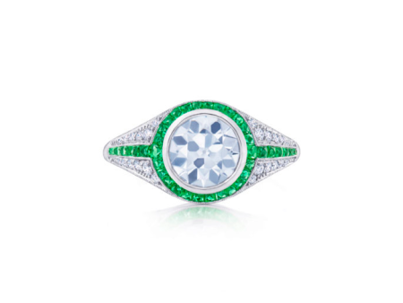 KWIAT Diamond Engagement with Emerald Accents Ring F-1068FLOE-0-DIAEME-PLAT Online