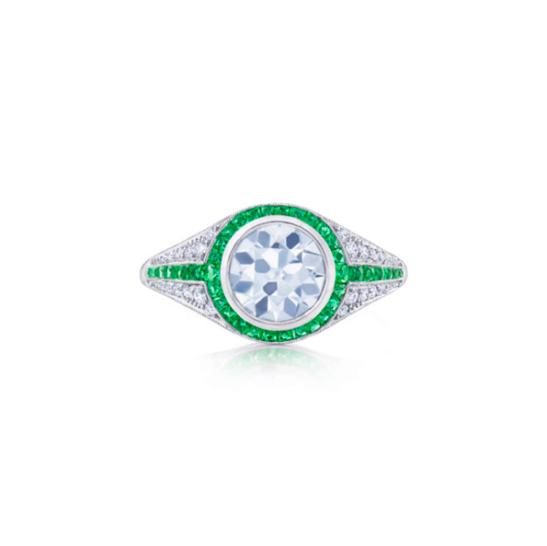 KWIAT Diamond Engagement with Emerald Accents Ring F-1068FLOE-0-DIAEME-PLAT Online