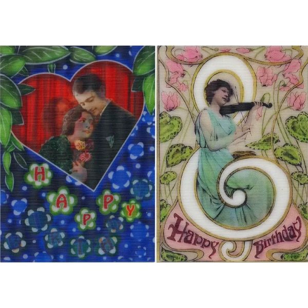 2 Vintage style Happy Birthday - 3D Action Lenticular Postcard Greeting Cards- NEW Online