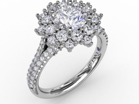 Fana Contemporary Floral Halo Engagement Ring With Double-Row Pavé Band 3234 Online Sale