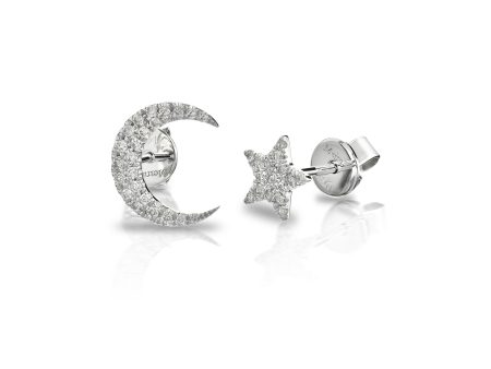 White Gold Pave Diamond Moon and Star Earring Set Online Sale