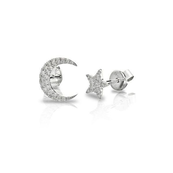 White Gold Pave Diamond Moon and Star Earring Set Online Sale