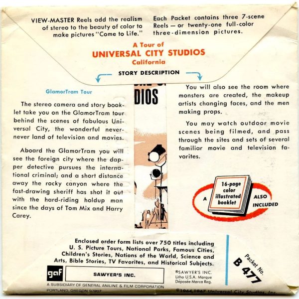 Universal City Studios - View-Master 3 Reel Packet - 1960s views - vintage - B477-G1B For Discount