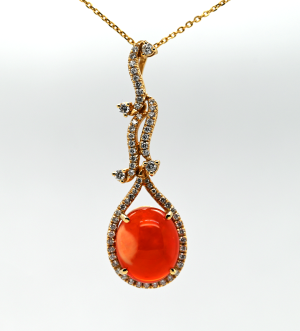 18k Couture 7.53ct Fire Opal and Diamond Pendant on Sale