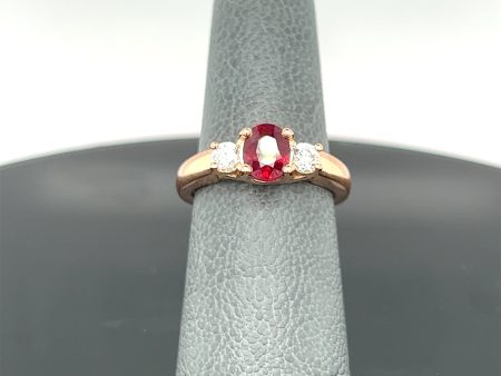 14K Rose Gold 1.20CT Natural Ruby and Diamond Three Stone Ring Supply