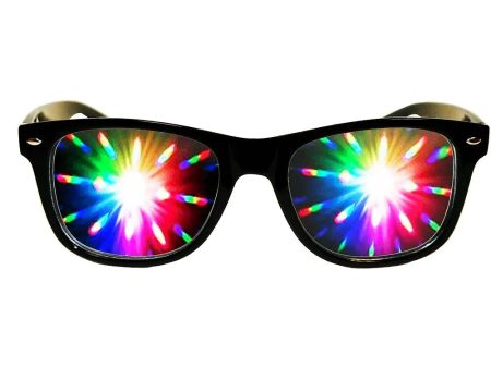 3D Fireworks Glasses - Black Plastic Frames - Prismatic Diffraction Glasses - NEW Hot on Sale