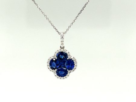 18K White Gold 1.81CTW Sapphire and Diamond Pendant Hot on Sale