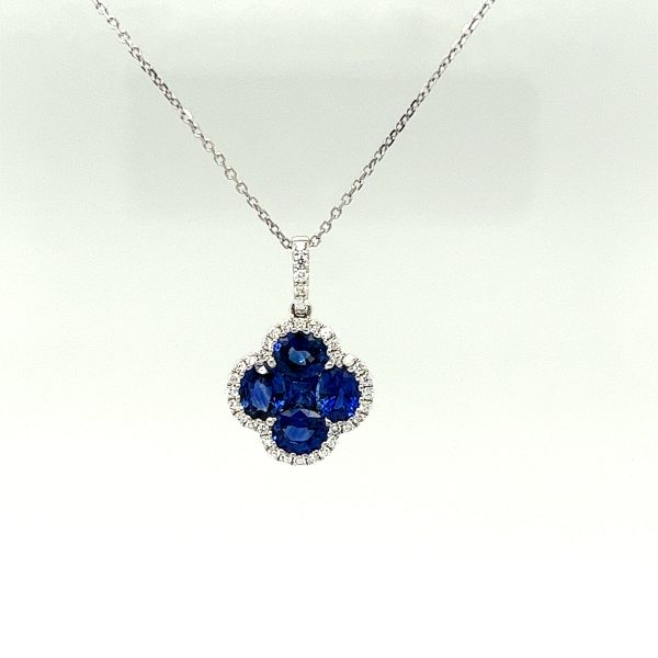 18K White Gold 1.81CTW Sapphire and Diamond Pendant Hot on Sale