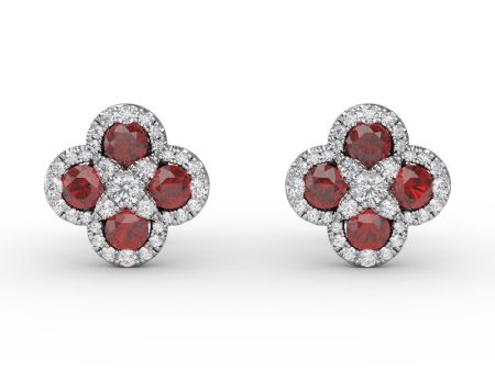 FANA Ruby and Diamond Cluster Studs ER1643R Discount