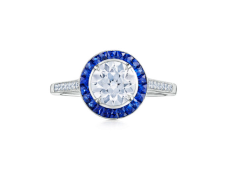 KWIAT Diamond Engagement with Sapphire Accents Ring F-1003FLOE-0-DIASAP-PLAT Online Sale