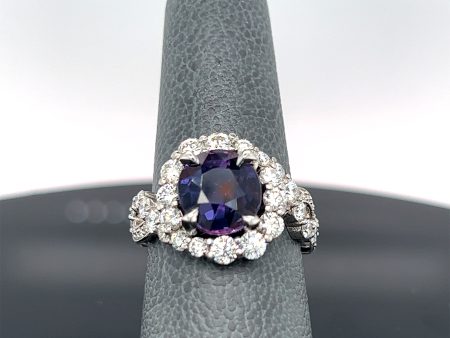 Platinum 4.05CT Natural Purple Sapphire and Diamond Ring Fashion